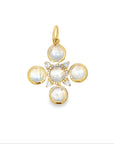 Blue Moonstone Cross Pendant (14k Yellow Gold, Moonstone, and Diamonds)