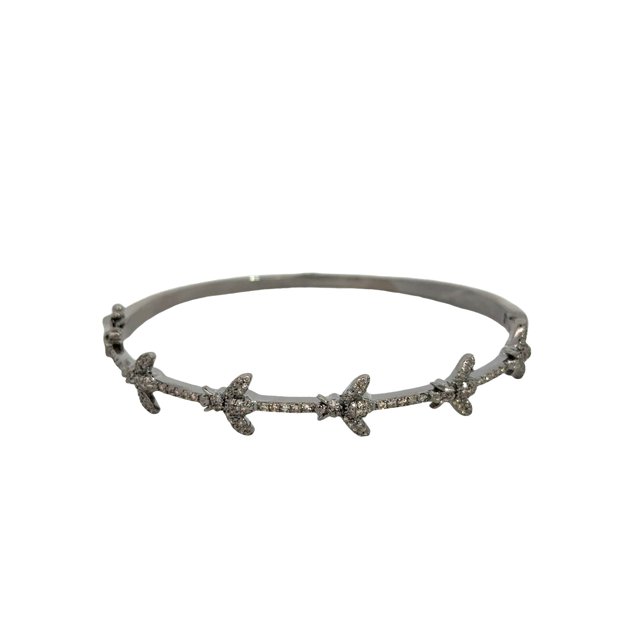 Silver Bee Diamond Bangle Bracelet (Sterling Silver and Diamonds)