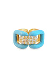 Turquoise and Diamond Buckle Ring (14k Yellow Gold, Turquoise, and Diamonds)