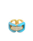 Turquoise and Diamond Buckle Ring (14k Yellow Gold, Turquoise, and Diamonds)