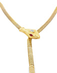 Snake Lariat Necklace (14k Yellow Gold, Ruby, Diamond)
