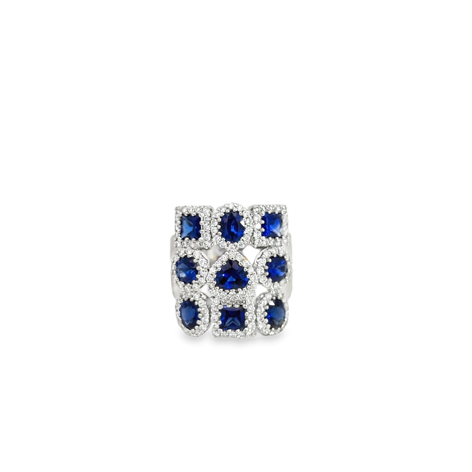 Sapphire and Diamond Statement Ring (18k White Gold, Blue Sapphire, Diamond)