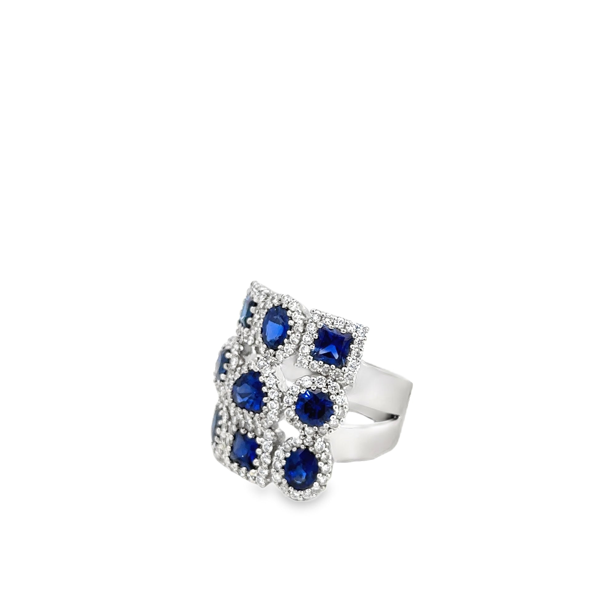 Sapphire and Diamond Statement Ring (18k White Gold, Blue Sapphire, Diamond)