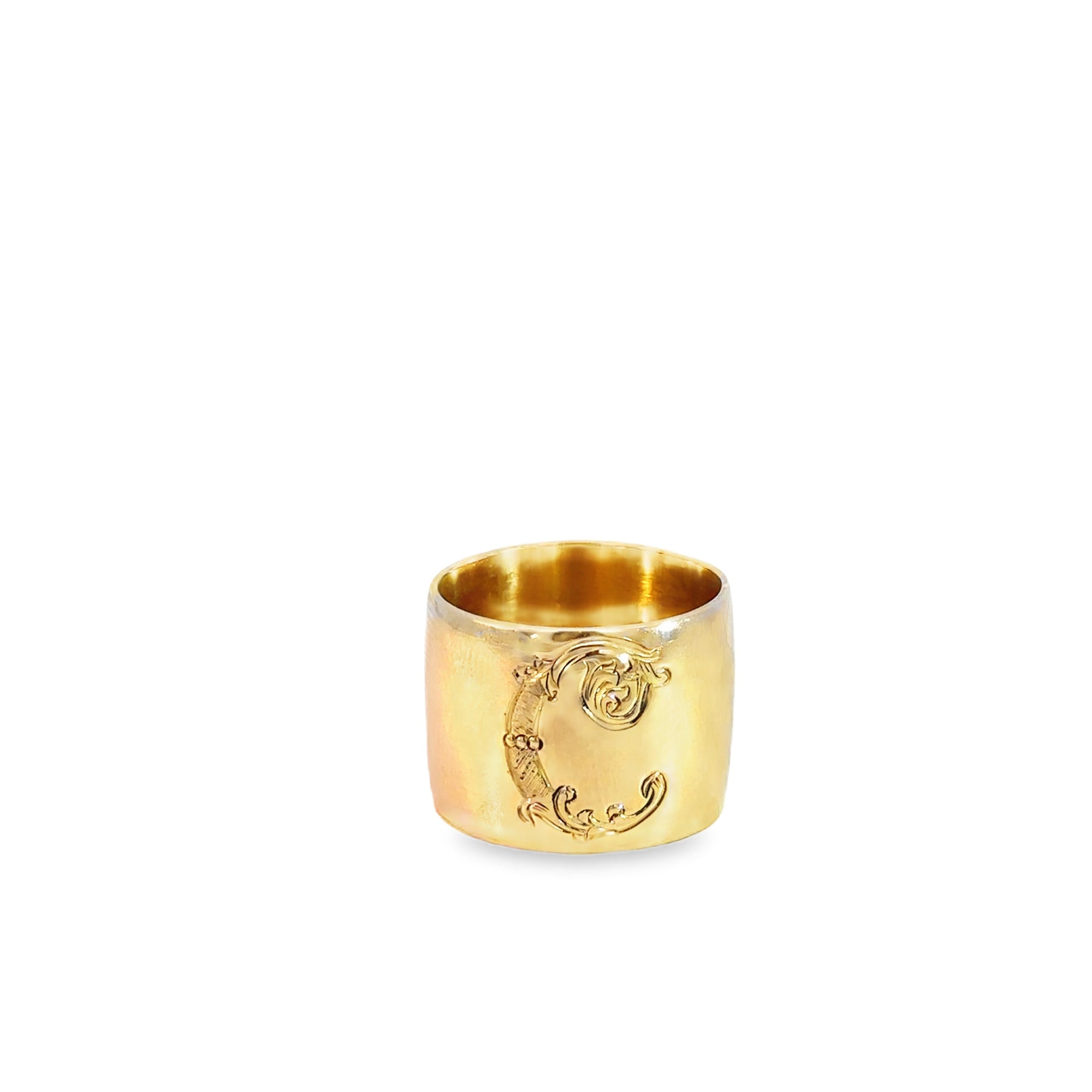 Customizable Engraved Initial Cigar Band Ring (14k Yellow Gold)