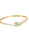 Wavy Snake Bangle Bracelet (14k Yellow Gold, Diamond, and Emerald)