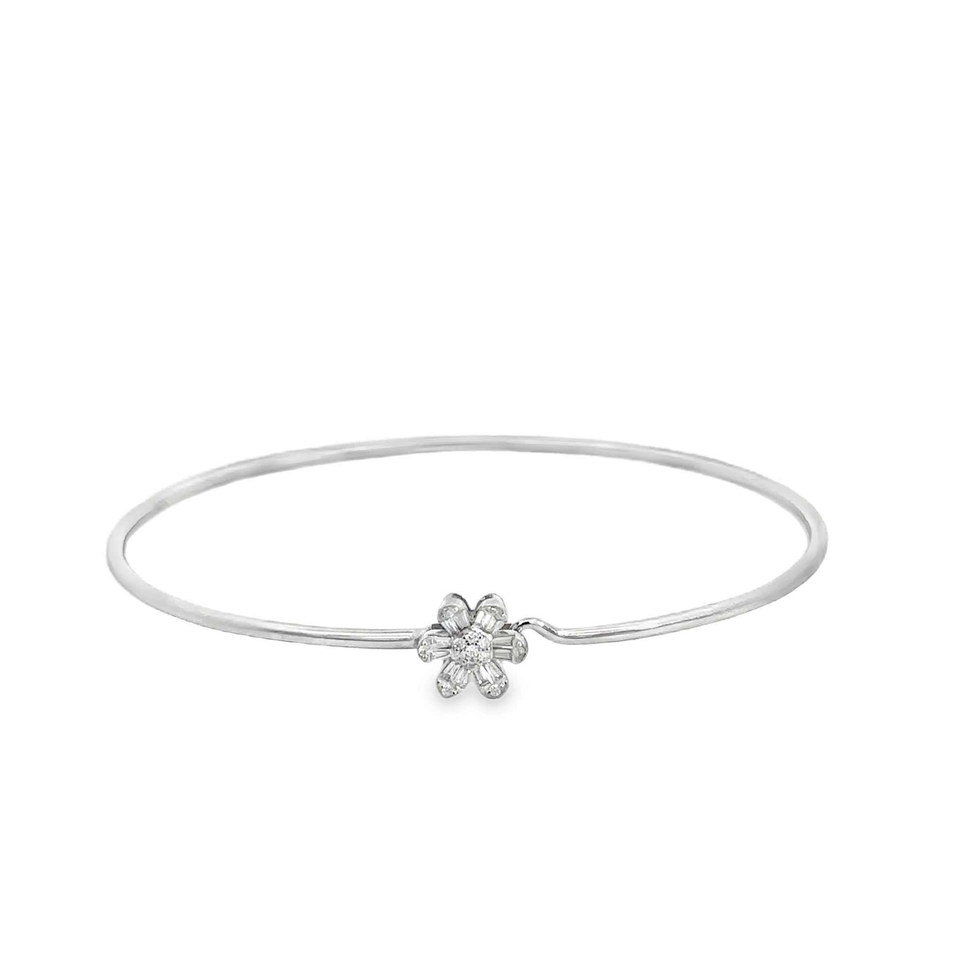 Diamond Flower Bangle Bracelet (14k White Gold, Diamonds)
