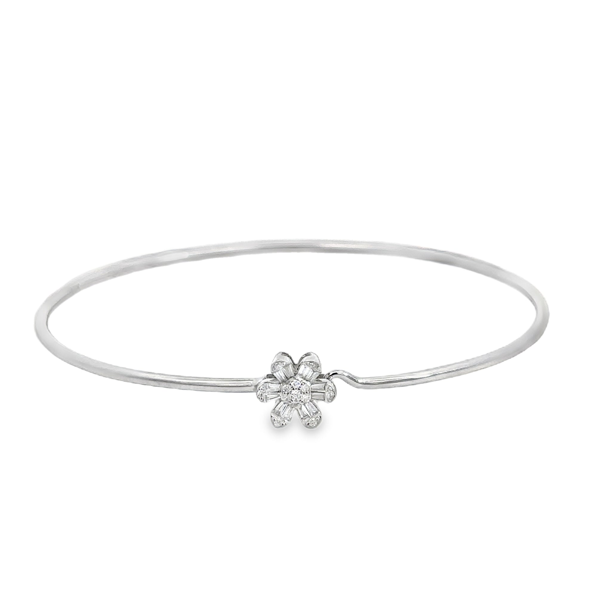 Diamond Flower Bangle Bracelet (14k White Gold, Diamonds)