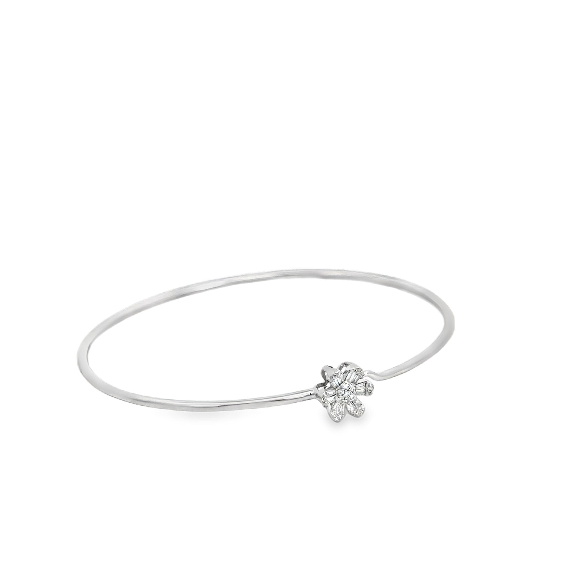 Diamond Flower Bangle Bracelet (14k White Gold, Diamonds)