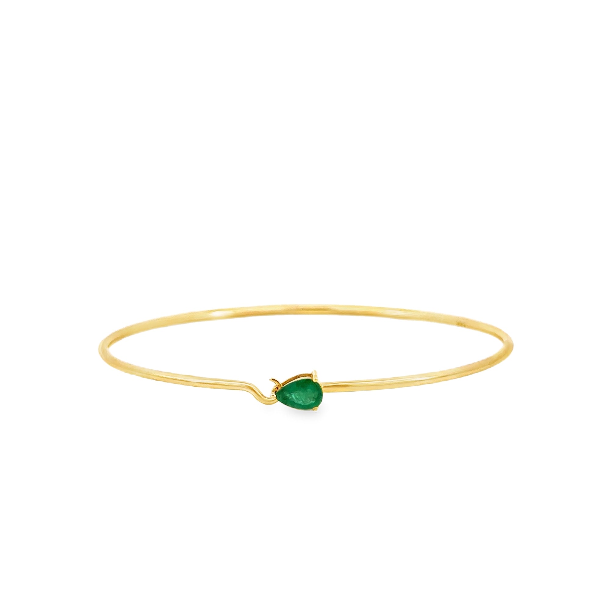 Pear Cut Emerald Solitaire Bangle Bracelet (14k Yellow Gold and Emerald)