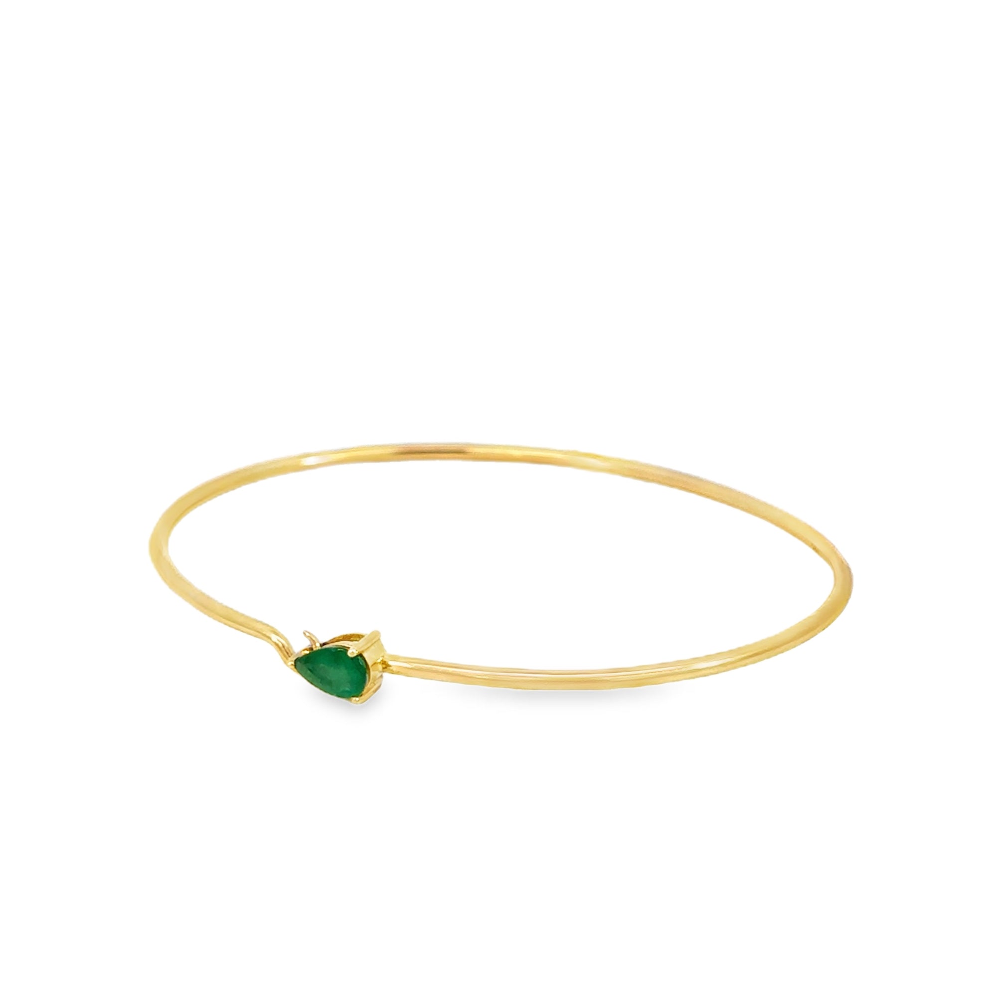 Pear Cut Emerald Solitaire Bangle Bracelet (14k Yellow Gold and Emerald)