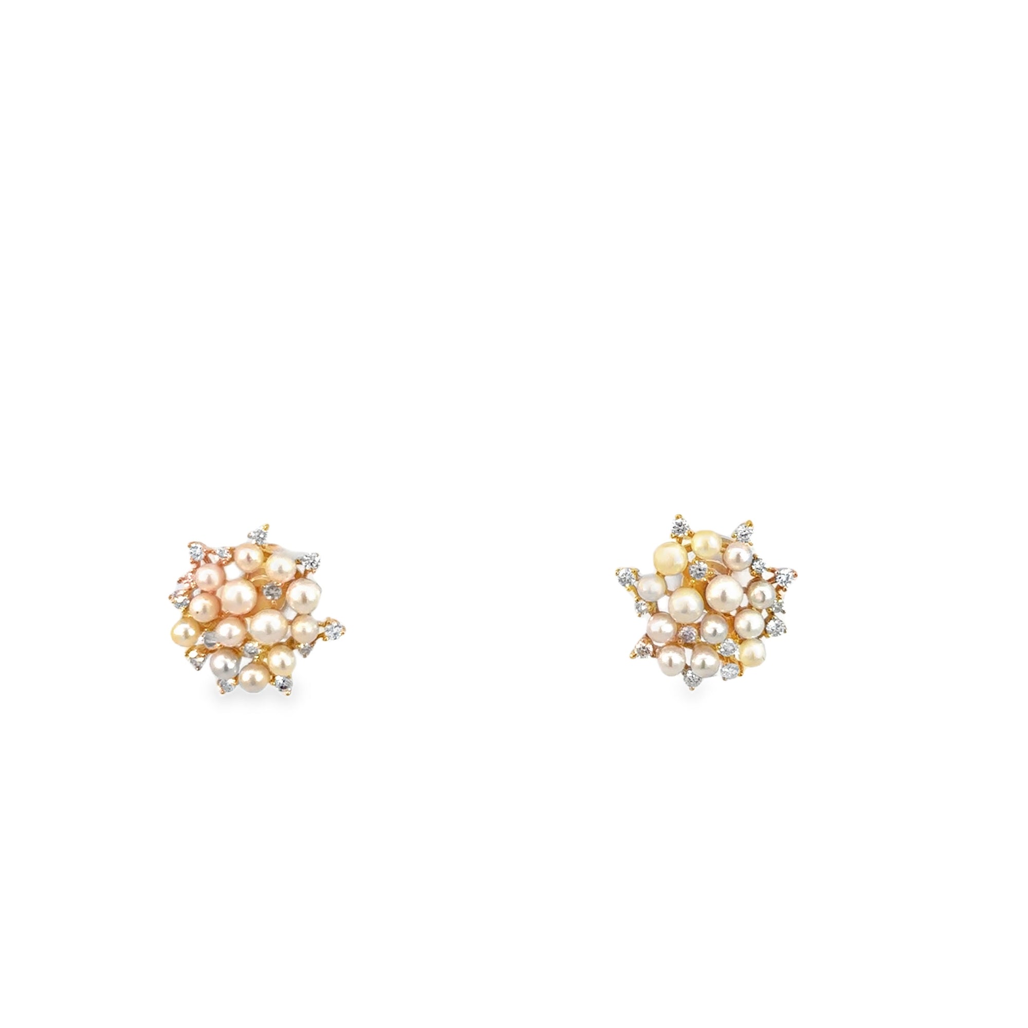 Diamond Pearl Cluster Stud Earrings (14k Yellow Gold, Diamond, and Pearl)