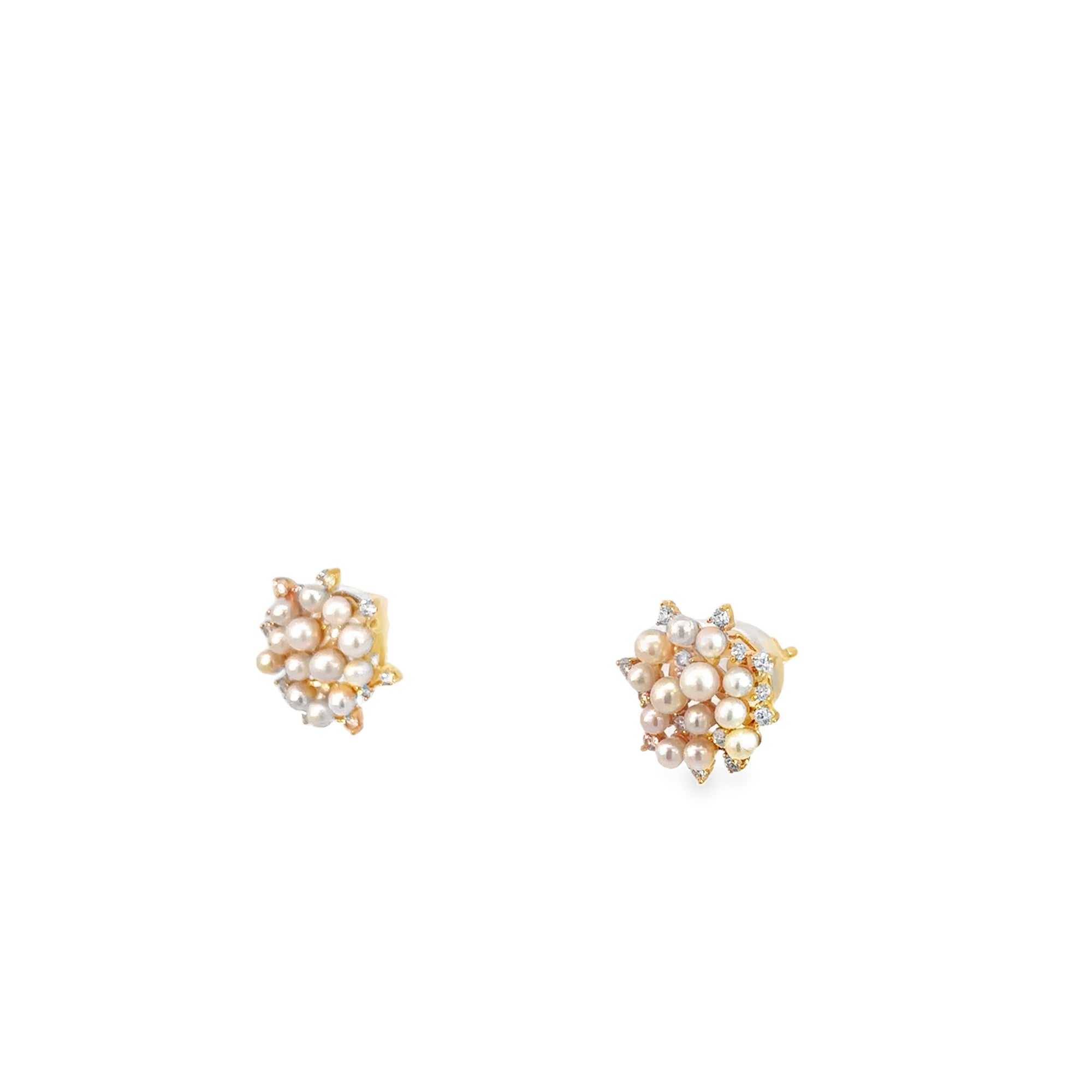 Diamond Pearl Cluster Stud Earrings (14k Yellow Gold, Diamond, and Pearl)