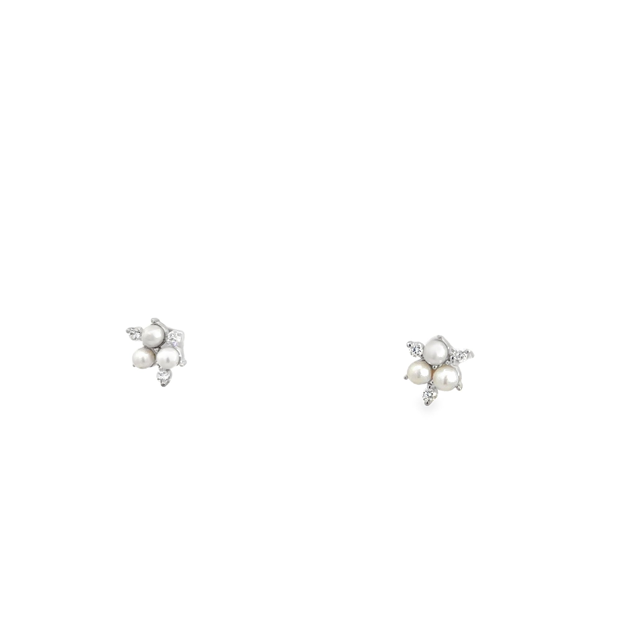 The Steph Stud Earrings (14k White Gold, Pearl, Diamond)