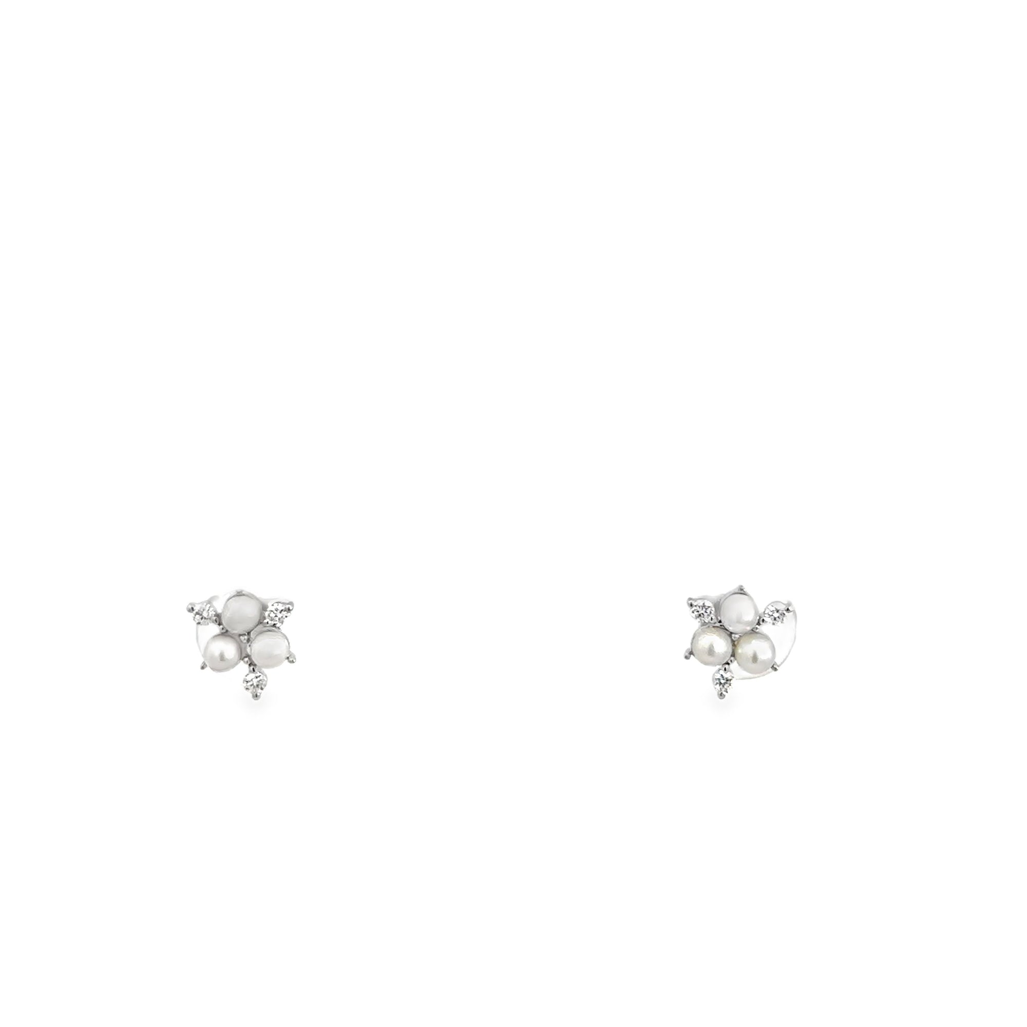 The Steph Stud Earrings (14k White Gold, Pearl, Diamond)