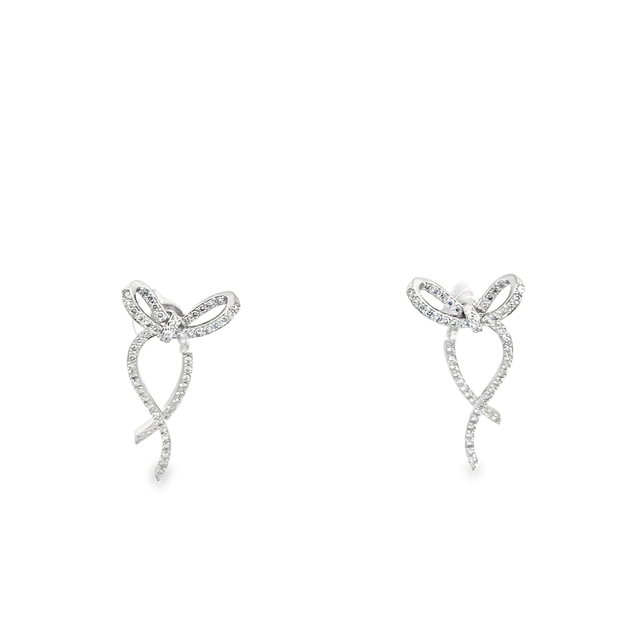 Modern Bow Earrings (14k White Gold and Diamond)