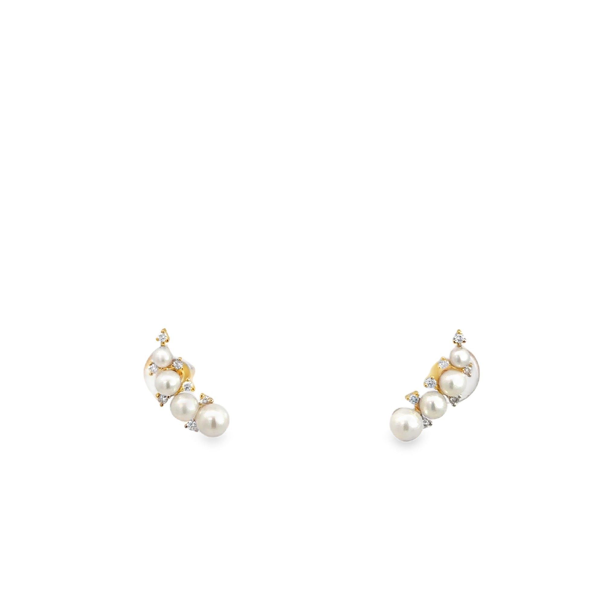 Pearl and Diamond Climber Stud Earrings