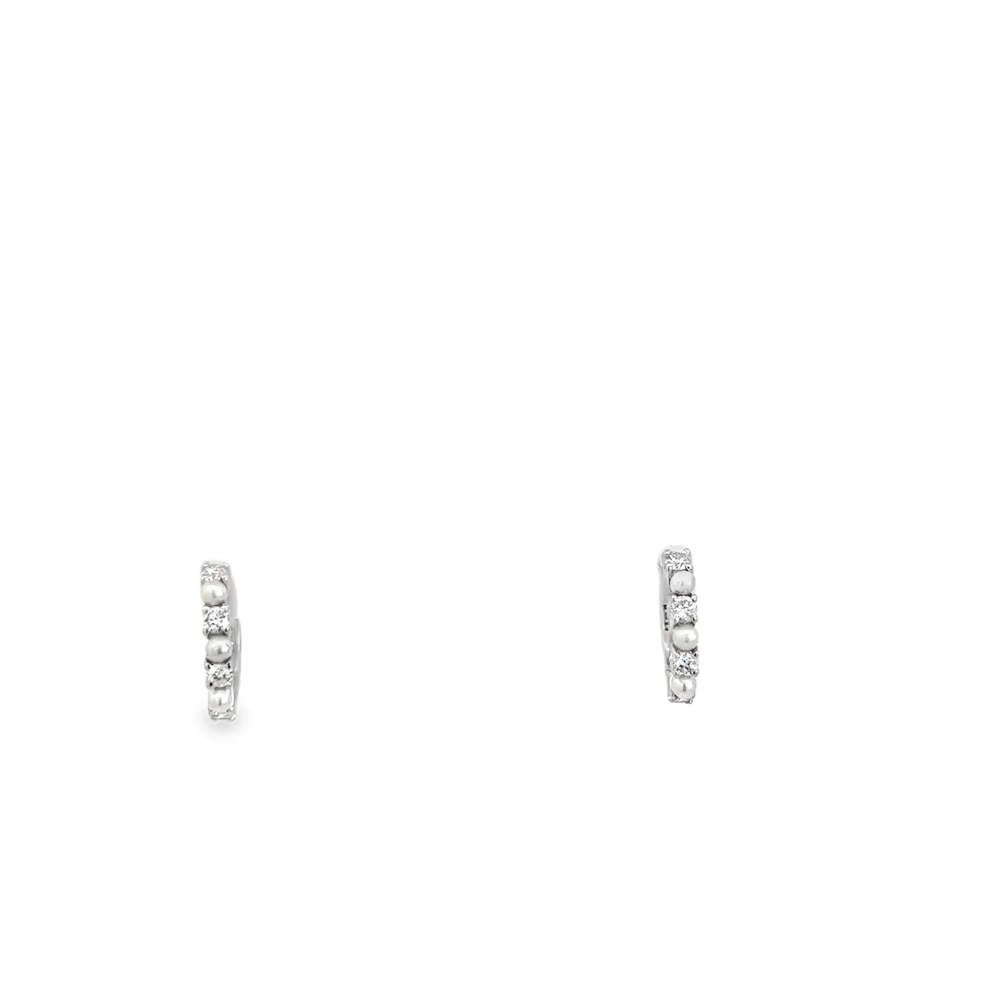 Diamond and Pearl Huggie Hoop Earrings