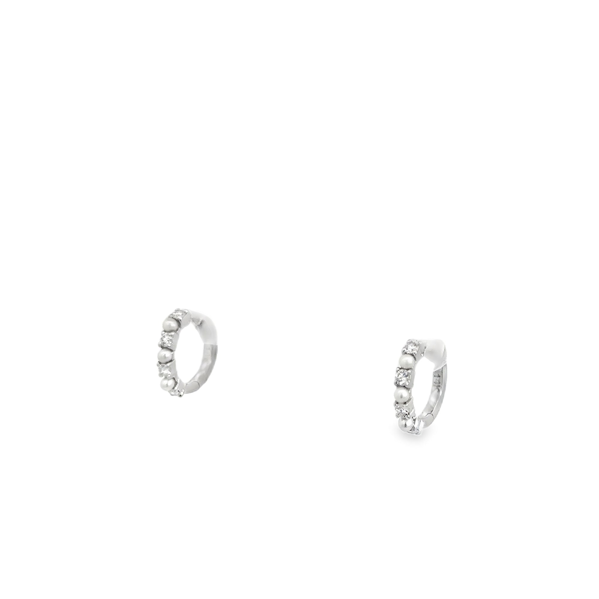 Diamond and Pearl Huggie Hoop Earrings
