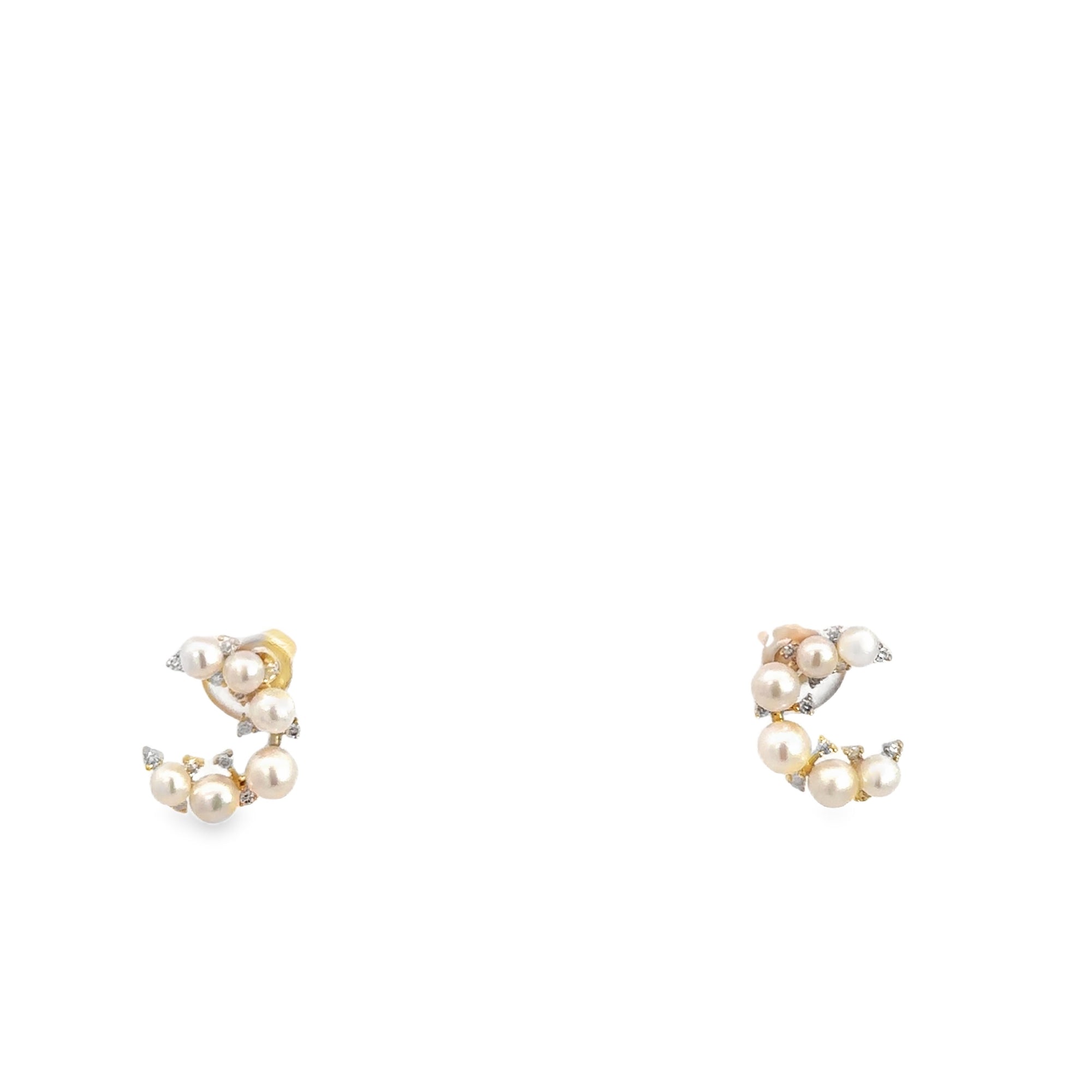 Diamond and Pearl Crescent Stud Earrings