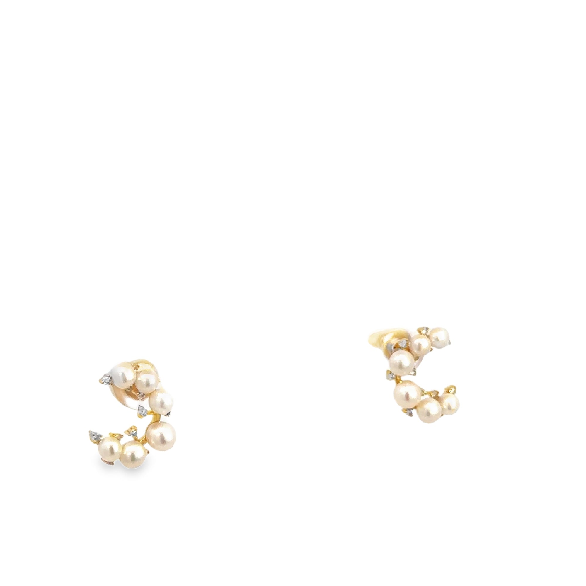 Diamond and Pearl Crescent Stud Earrings