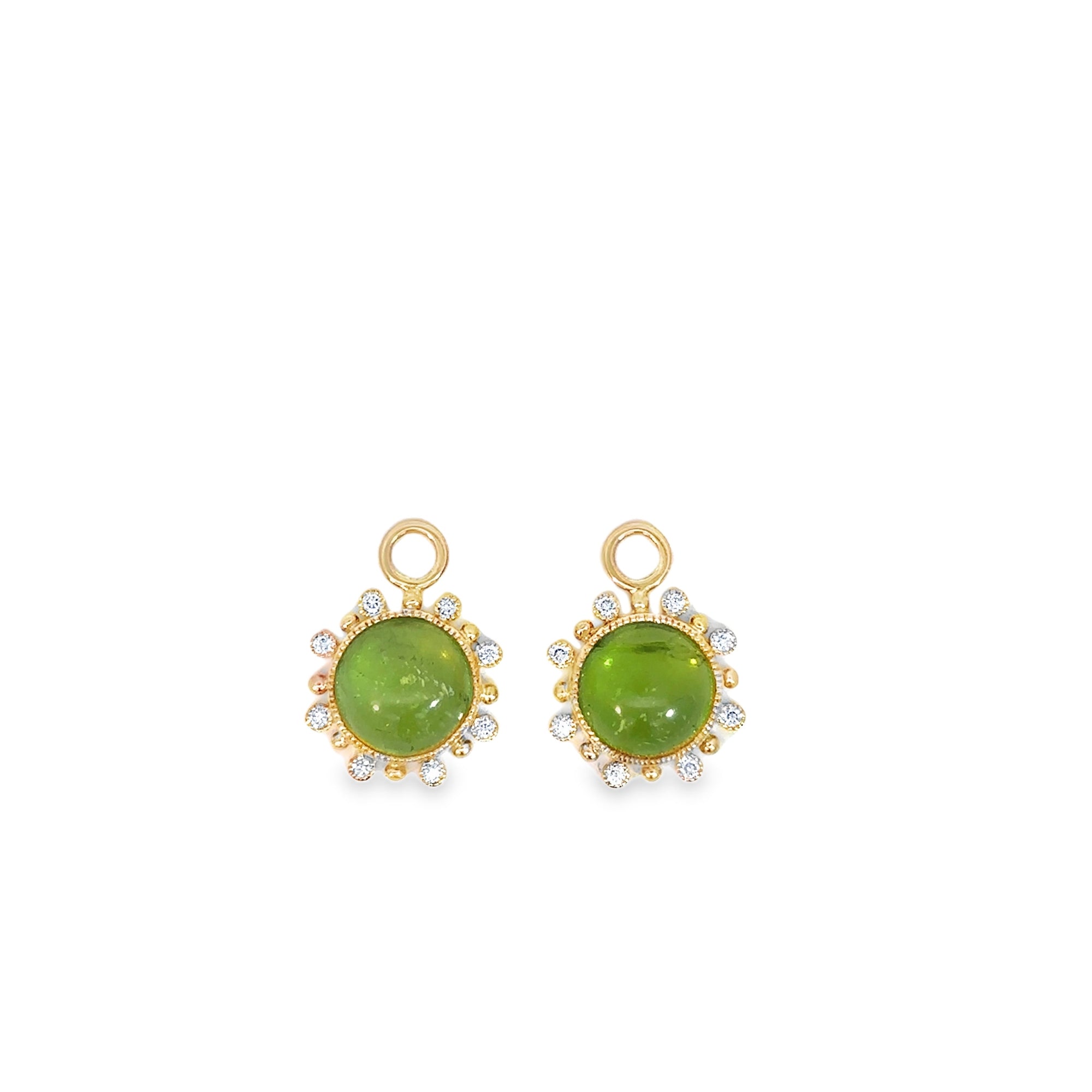 Peridot Cabochon and Diamond Halo Earring Charms