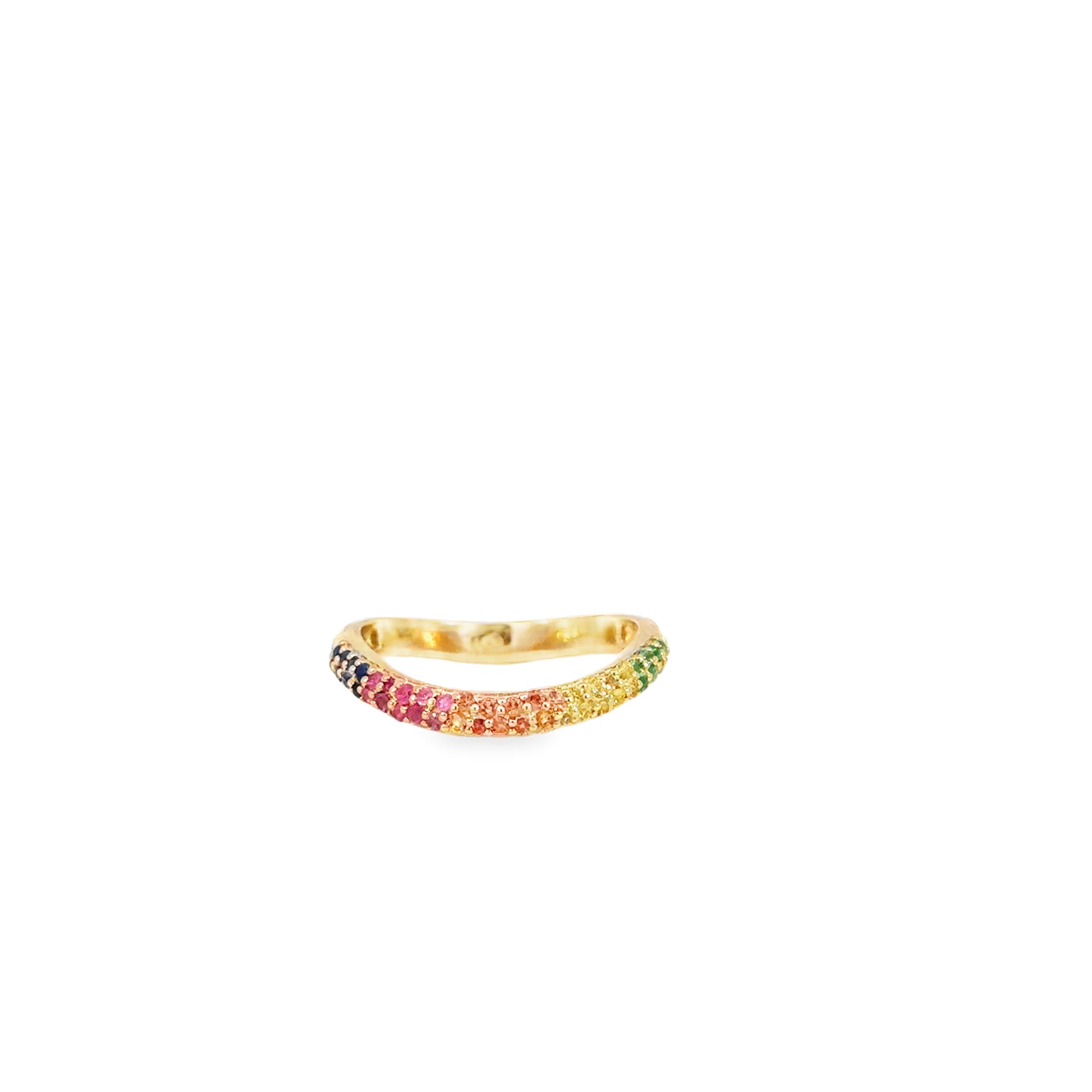 Multi Colored Tourmaline and Emerald Curved Ring