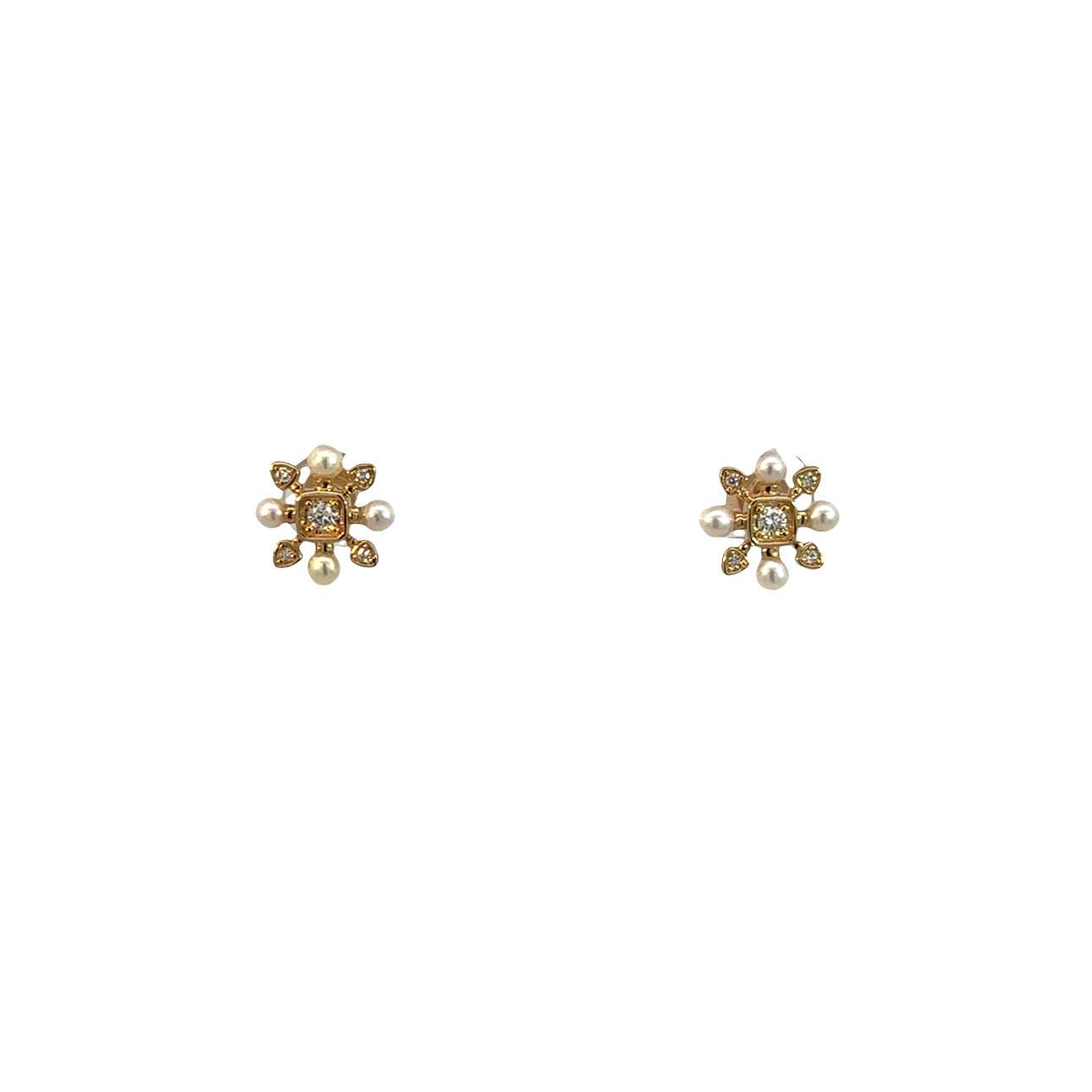 The Anthea Earrings (14k Yellow Gold, Diamond, and Pearl)