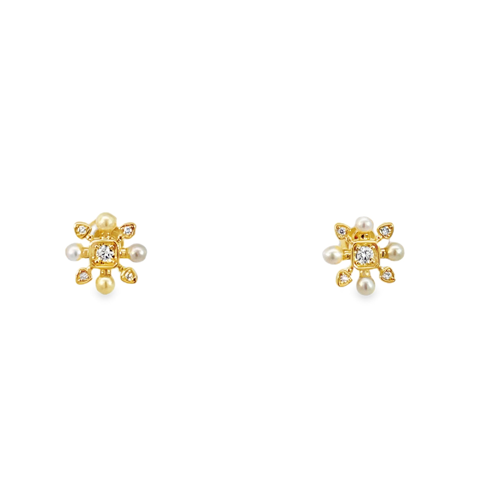 The Anthea Earrings (14k Yellow Gold, Diamond, and Pearl)