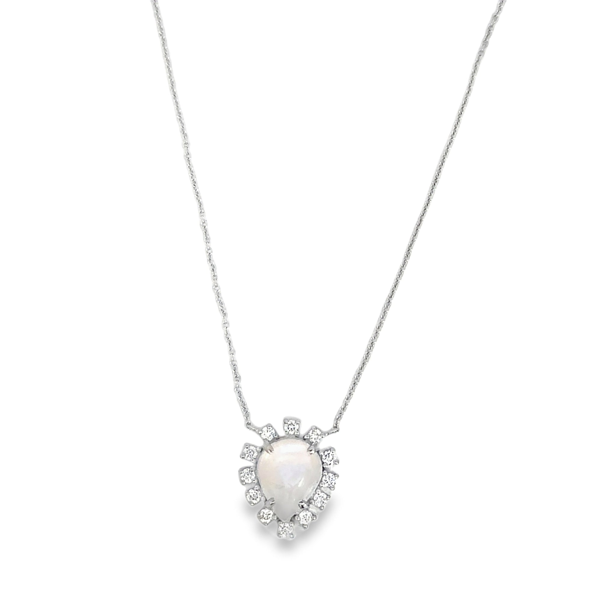 Moonstone Diamond Halo Necklace