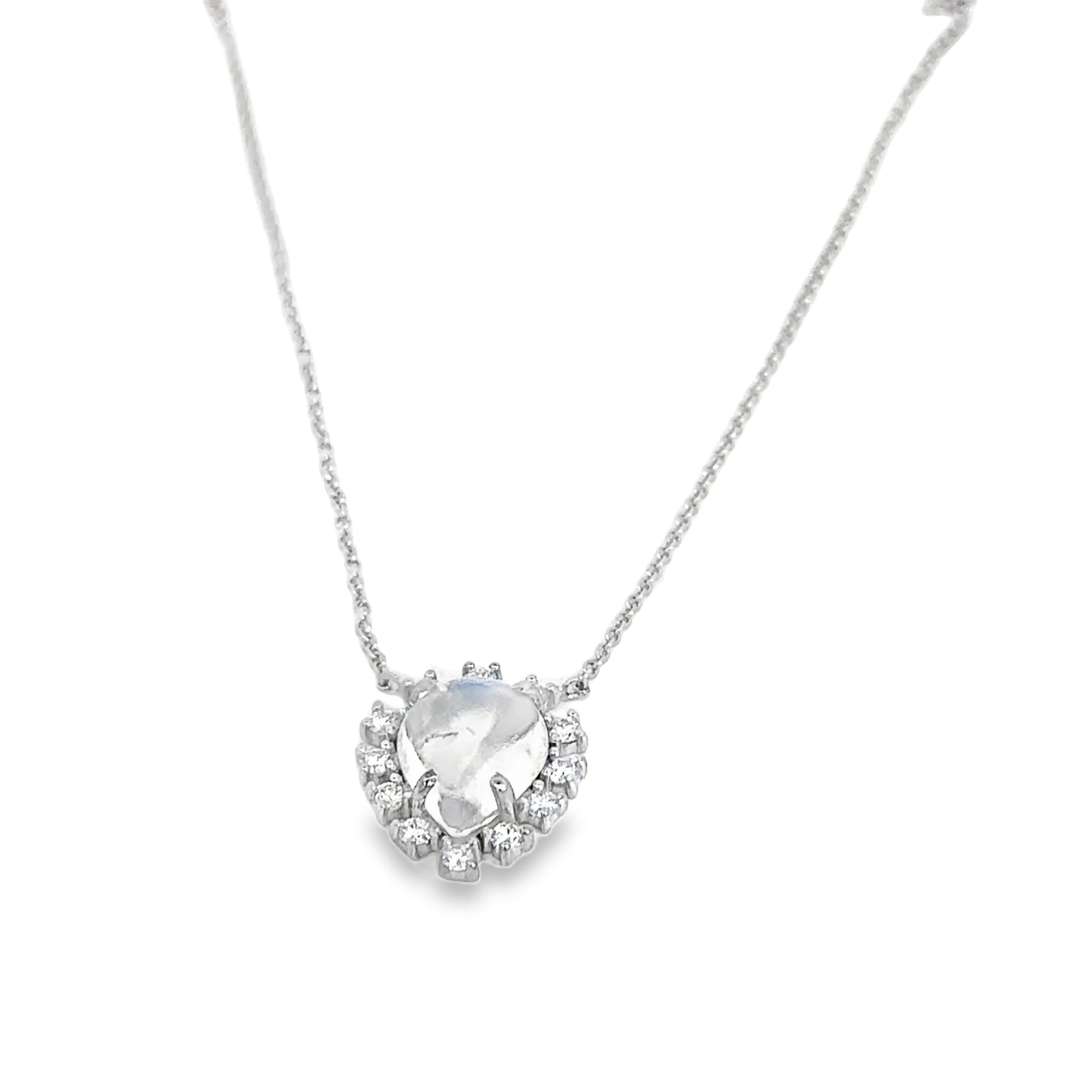 Moonstone Diamond Halo Necklace