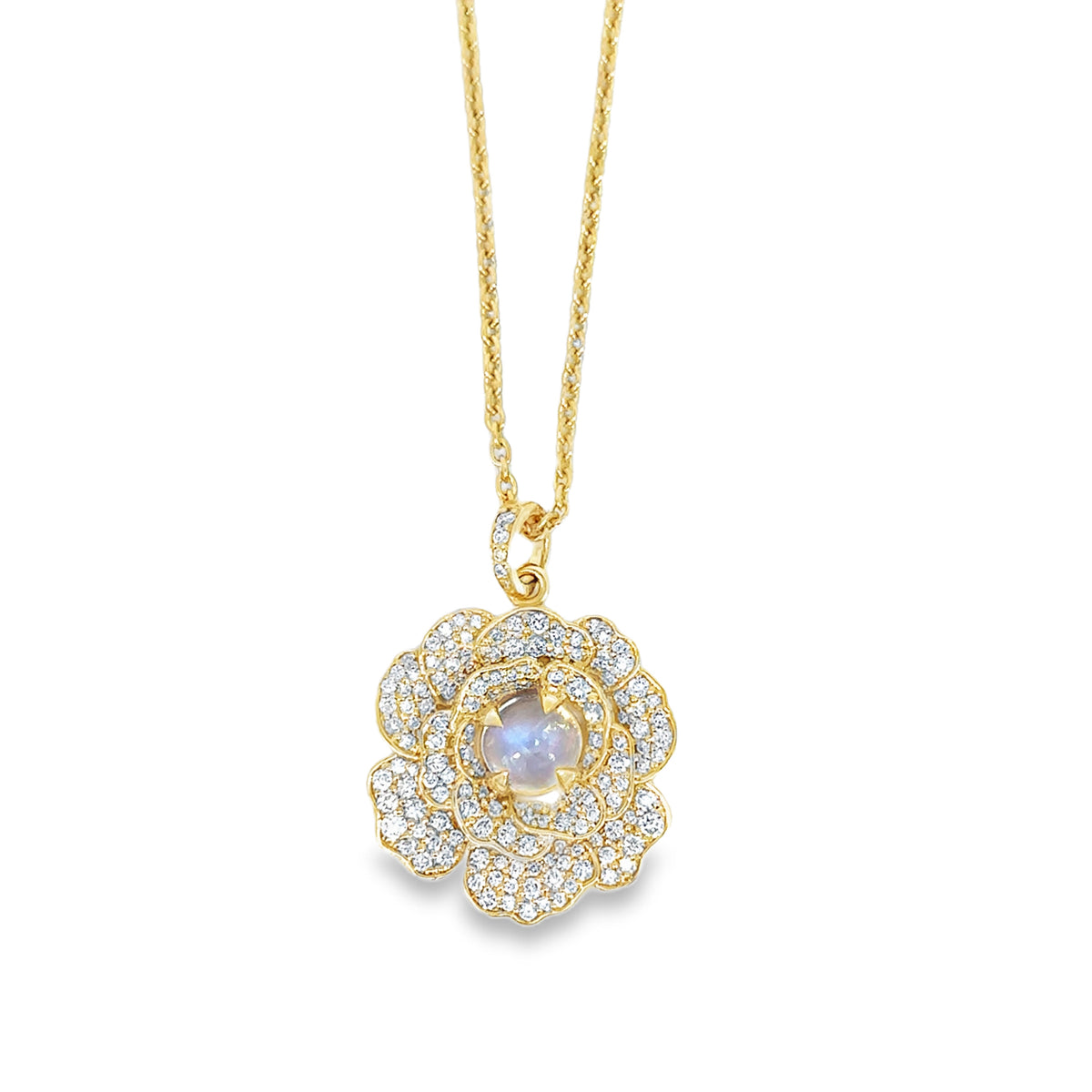 Rose Flower and Moonstone June Pendant Necklace