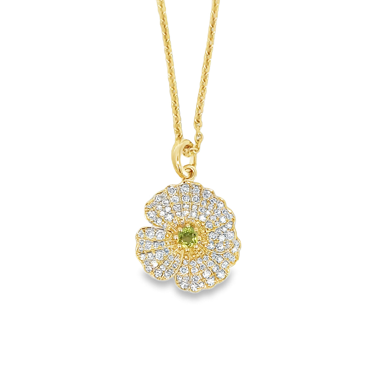Poppy Flower and Peridot August Pendant Necklace
