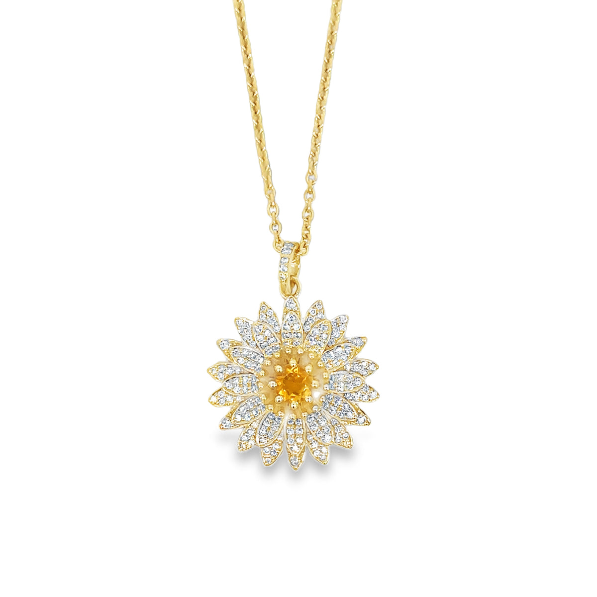Chrysanthemum Flower and Citrine November Pendant Necklace