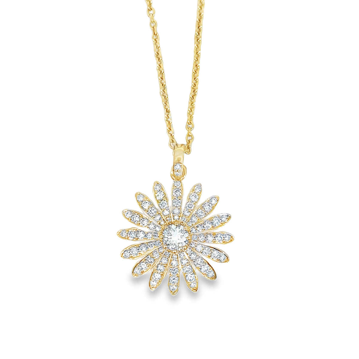 Daisy Flower and Diamond April Pendant Necklace