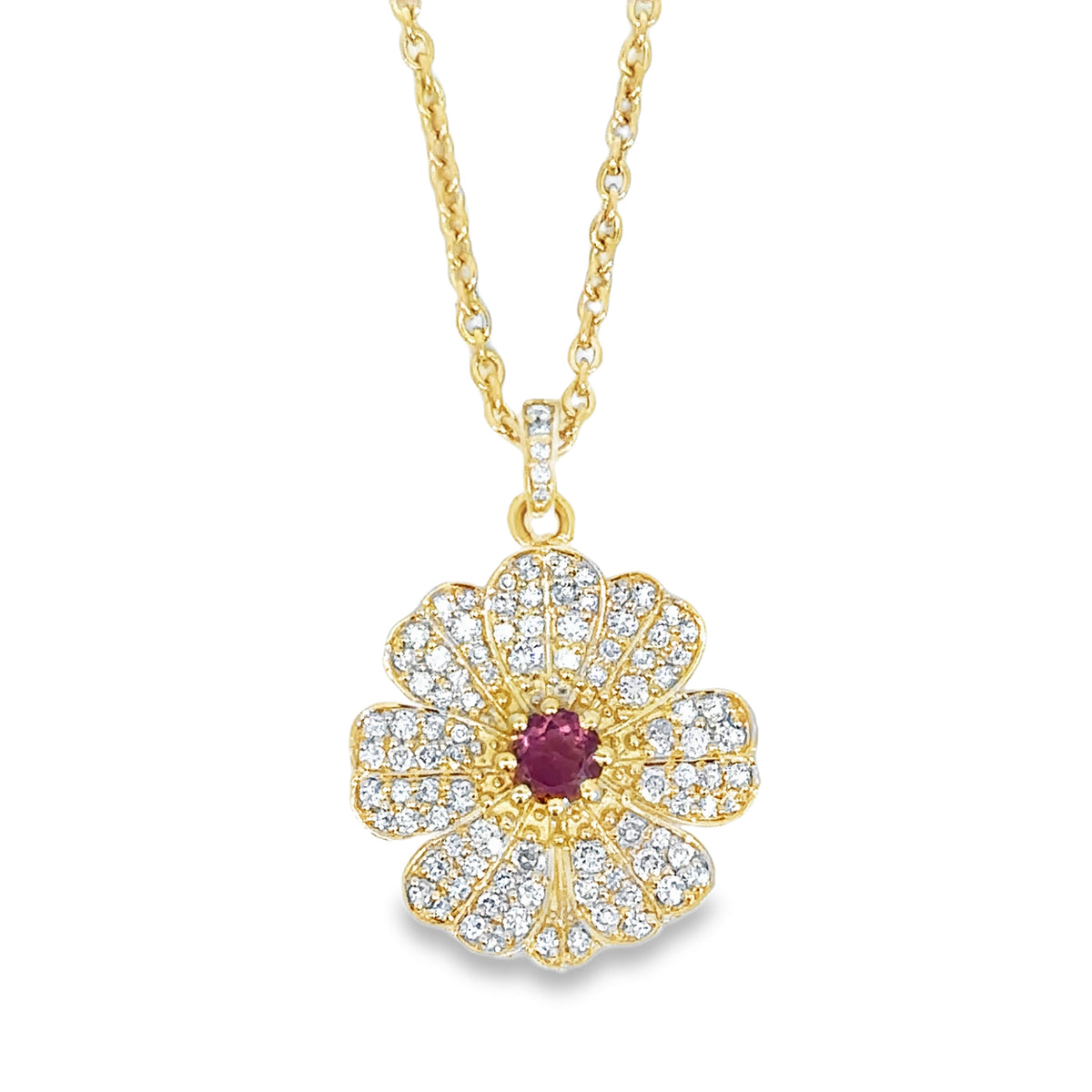 Cosmos Flower and Pink Tourmaline October Pendant Necklace