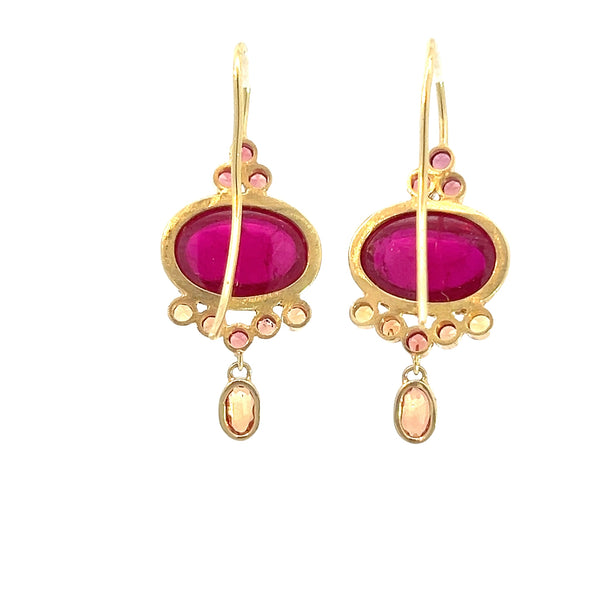 Ruby Cabochon and Garnet Earrings