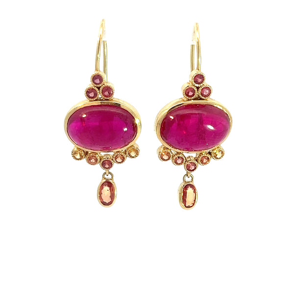 Ruby Cabochon and Garnet Earrings