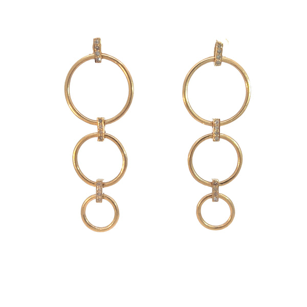 14k Graduated Circle Pave Earrings with Posts