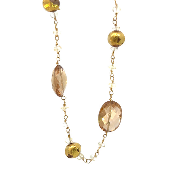 Smoky Quartz Station Necklace in 18k Yellow Gold