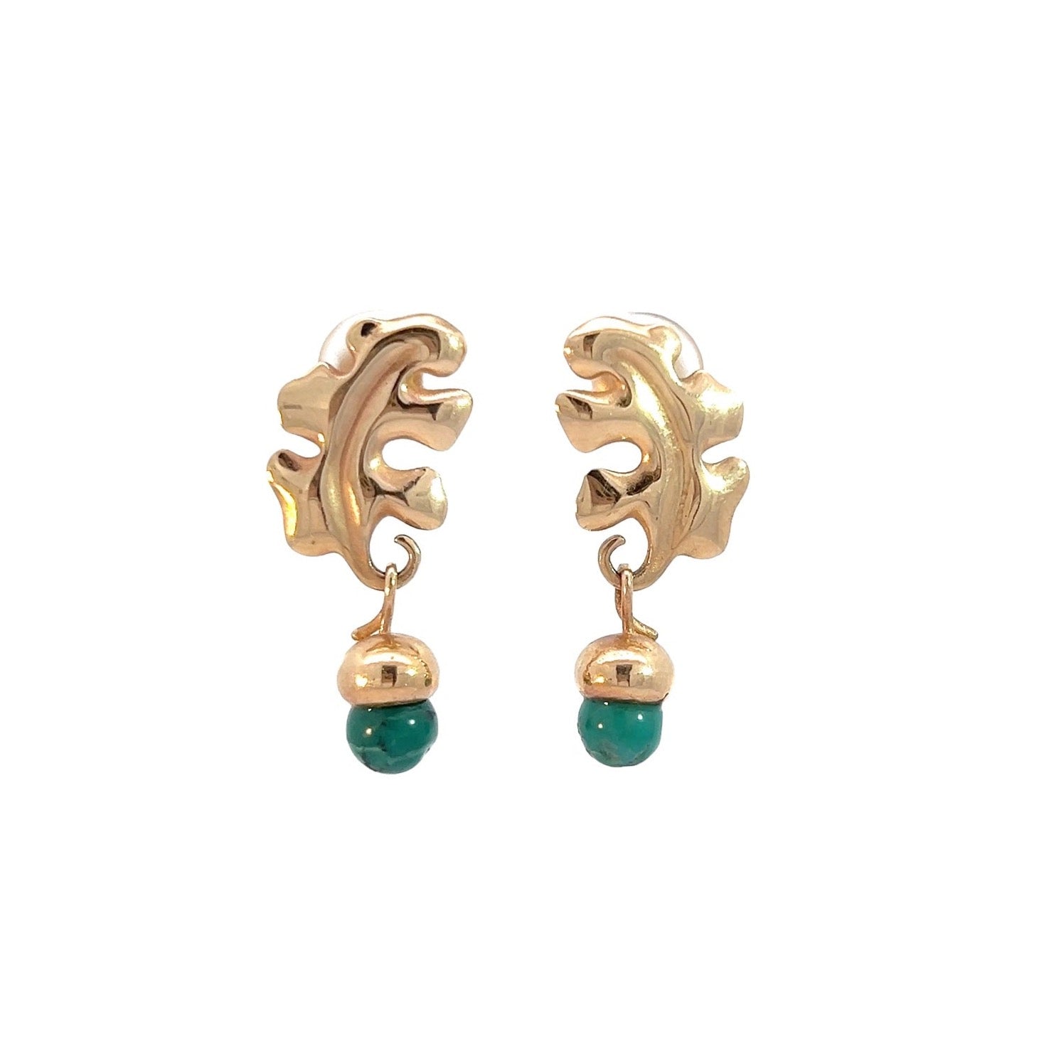 Royal Gold Malachite Leaf and Acorn Earrings