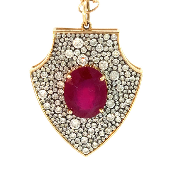 Ruby and Diamond Pave Shield Pendant