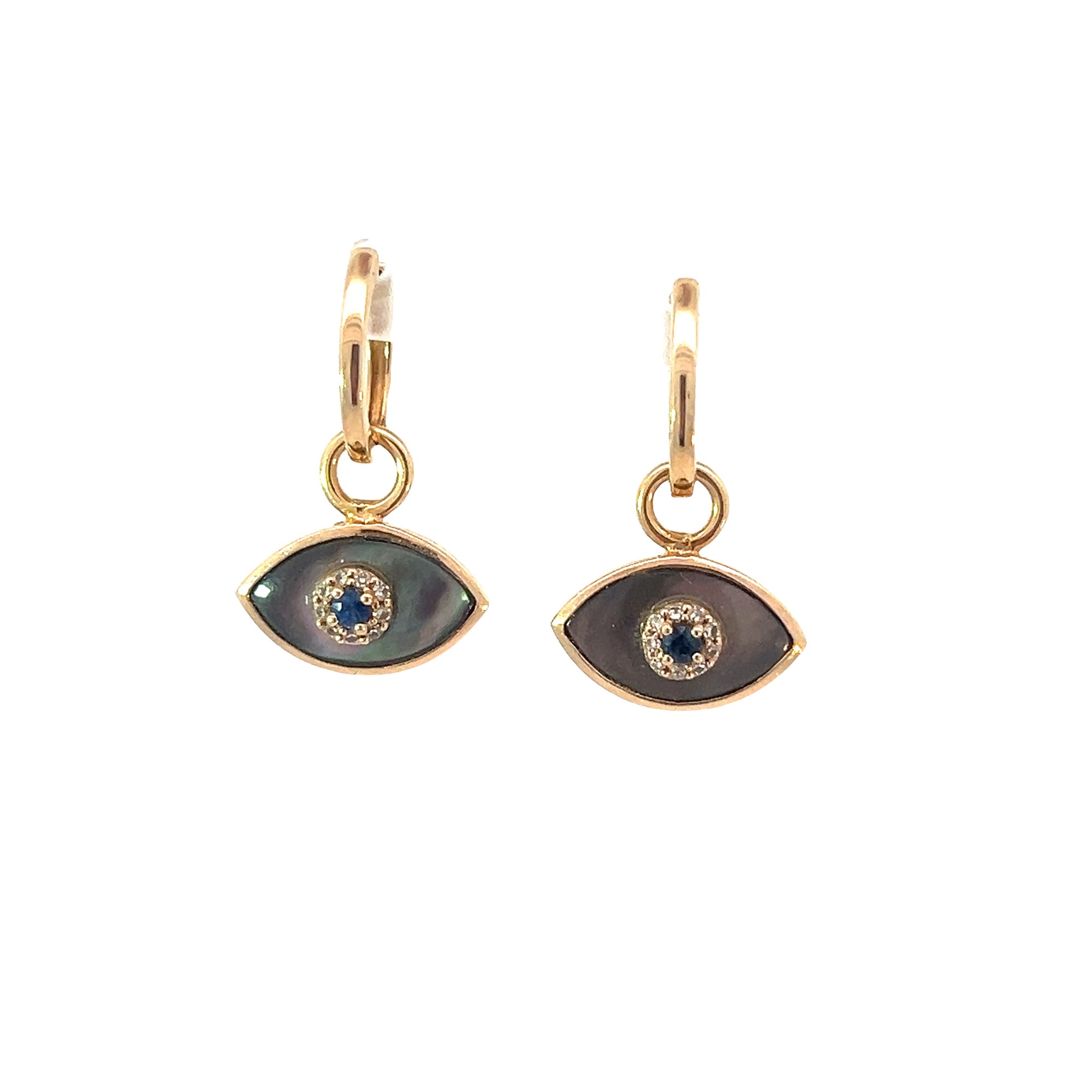 14k Yellow Gold Evil Eye Earring Charms in Mother of Pearl