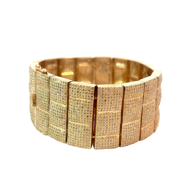 14 Yellow Gold and Diamond Basket Weave Bracelet