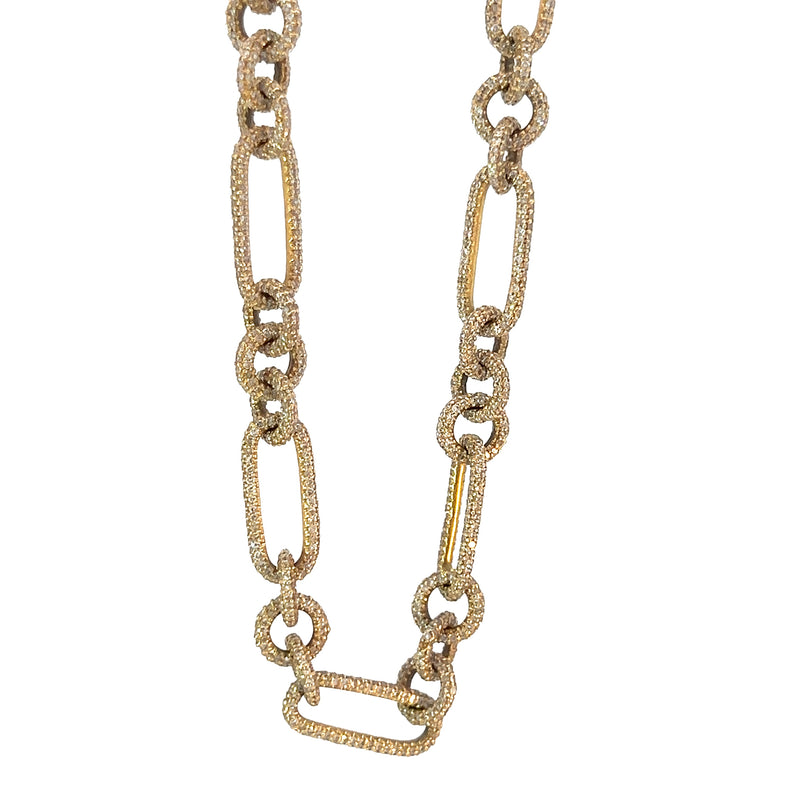 Pave Champagne Diamond Mixed Link Chain Necklace