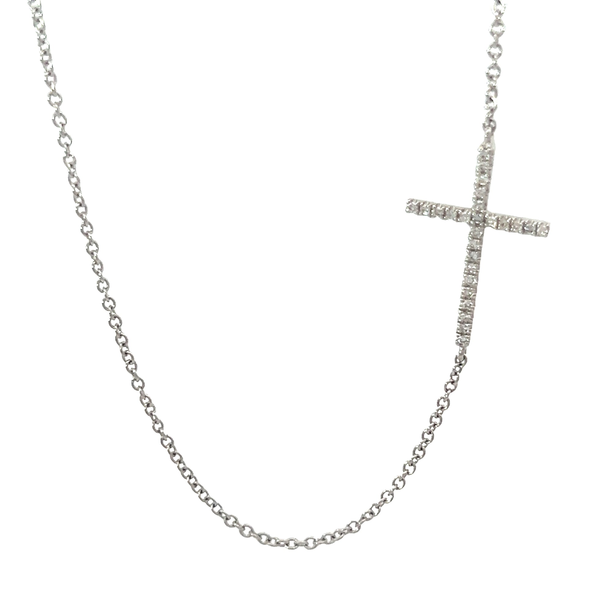 White Gold Pave Cross Necklace