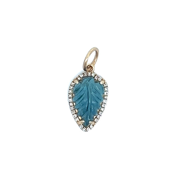 Blue Tourmaline Carved Leaf Pendant