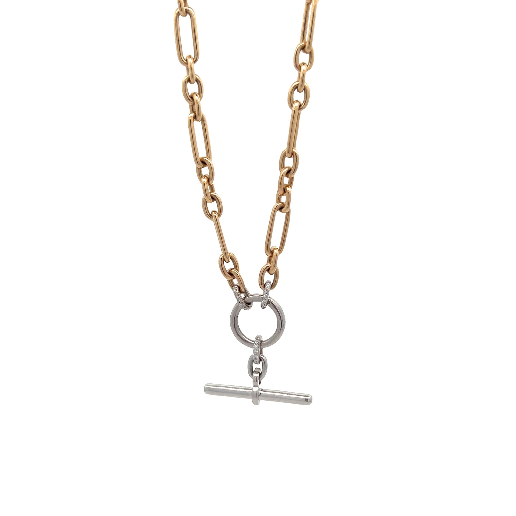 14k White and Yellow Gold Toggle Pendant Chain Necklace