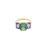 18k Gold Diamond, Tanzanite and Emerald Ring