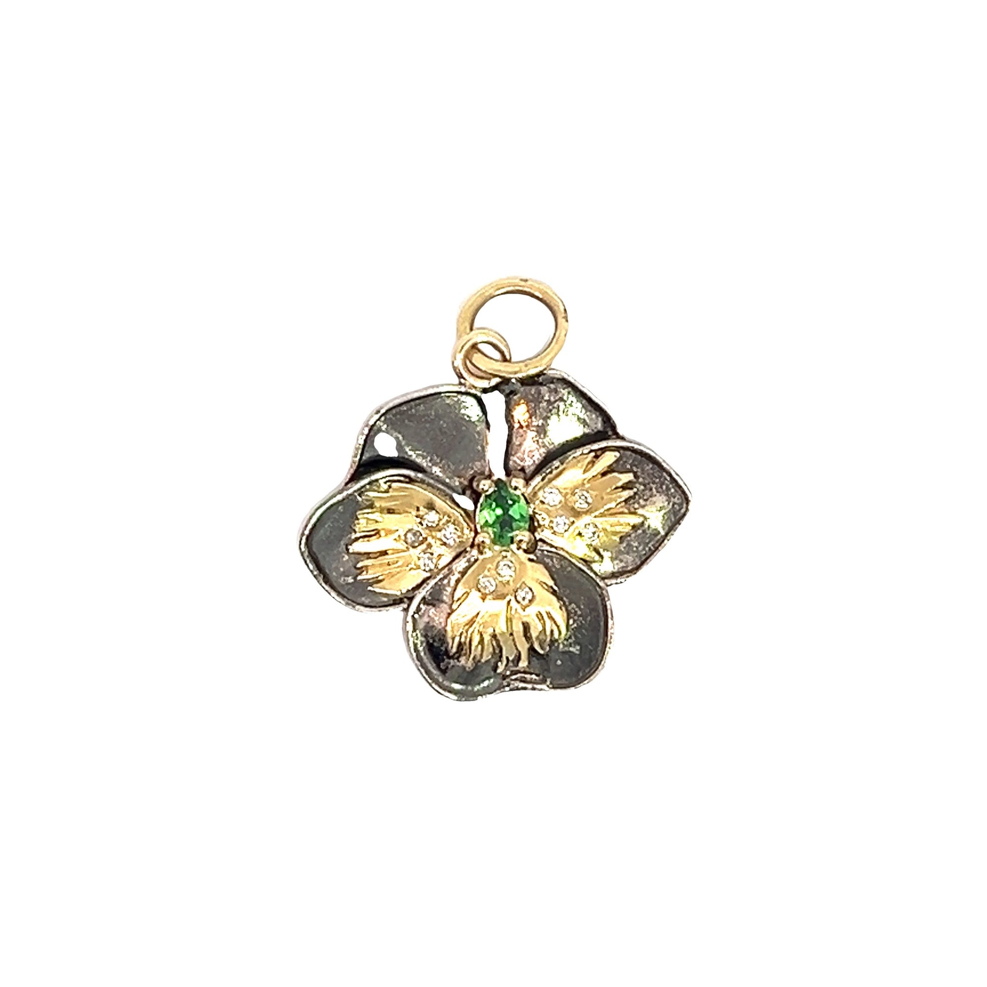 Gold and Green Tsavorite Pansy Pendant