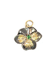 Gold and Green Tsavorite Pansy Pendant (18k Yellow Gold, Diamond, Tsavorite)